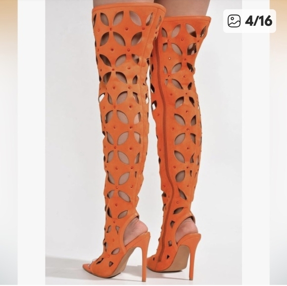 Cape Robbin Orange Cutout Thigh High Boots - Picture 5 of 8